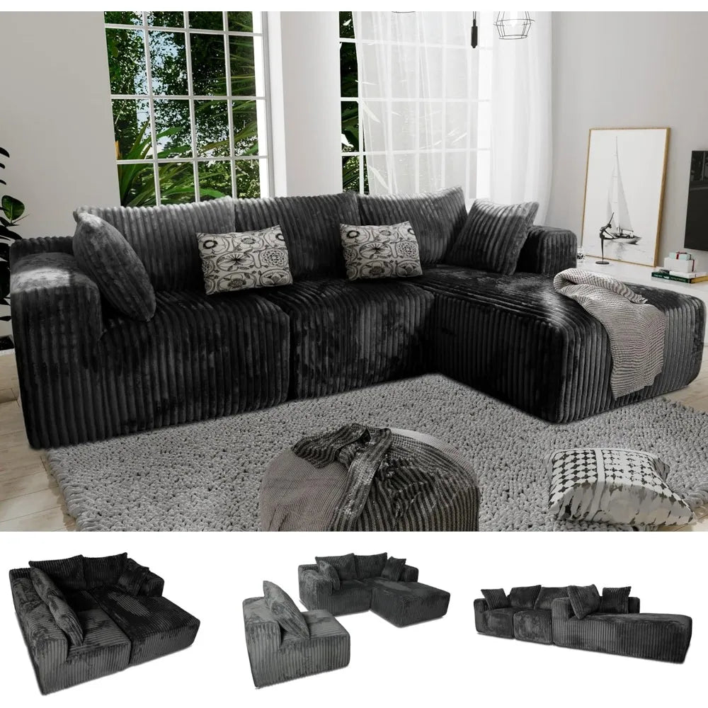 Luxury 3 Seater L Shaped Sofa with Deep Seat, 101" Cloud Sectional Couch with Chaise, Cozy Modular Couches Sleeper
