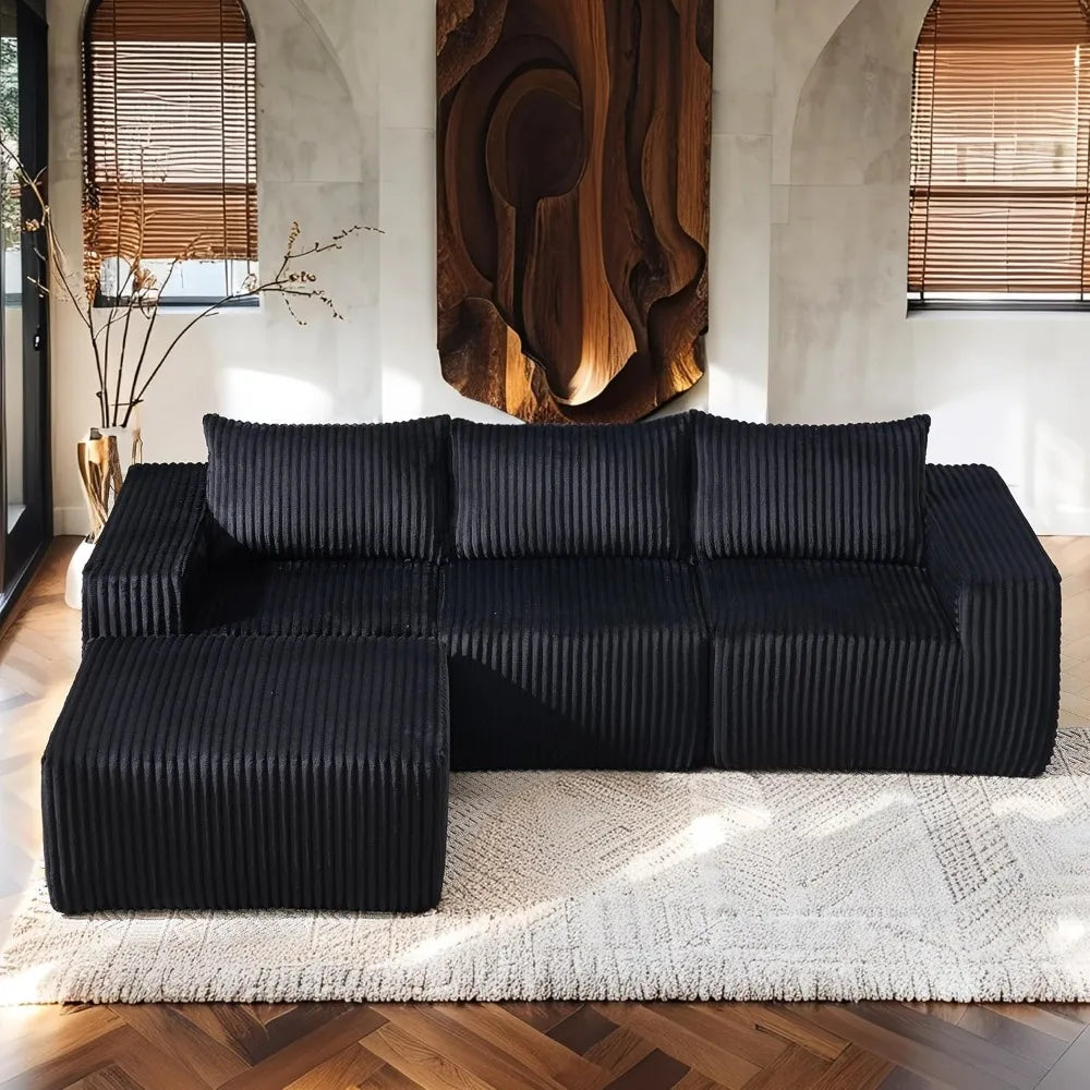 101 L-Shaped Modular Sectional Sofa - Boneless Cloud Couch with Corduroy Fabric, Memory Foam Support & No-Assembly Design